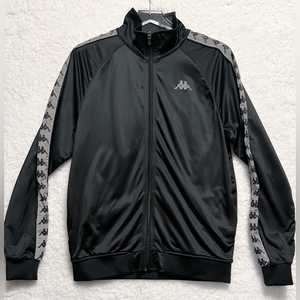 Men’s Large Vintage Kappa Full Zip Black and Grey Track Jacket